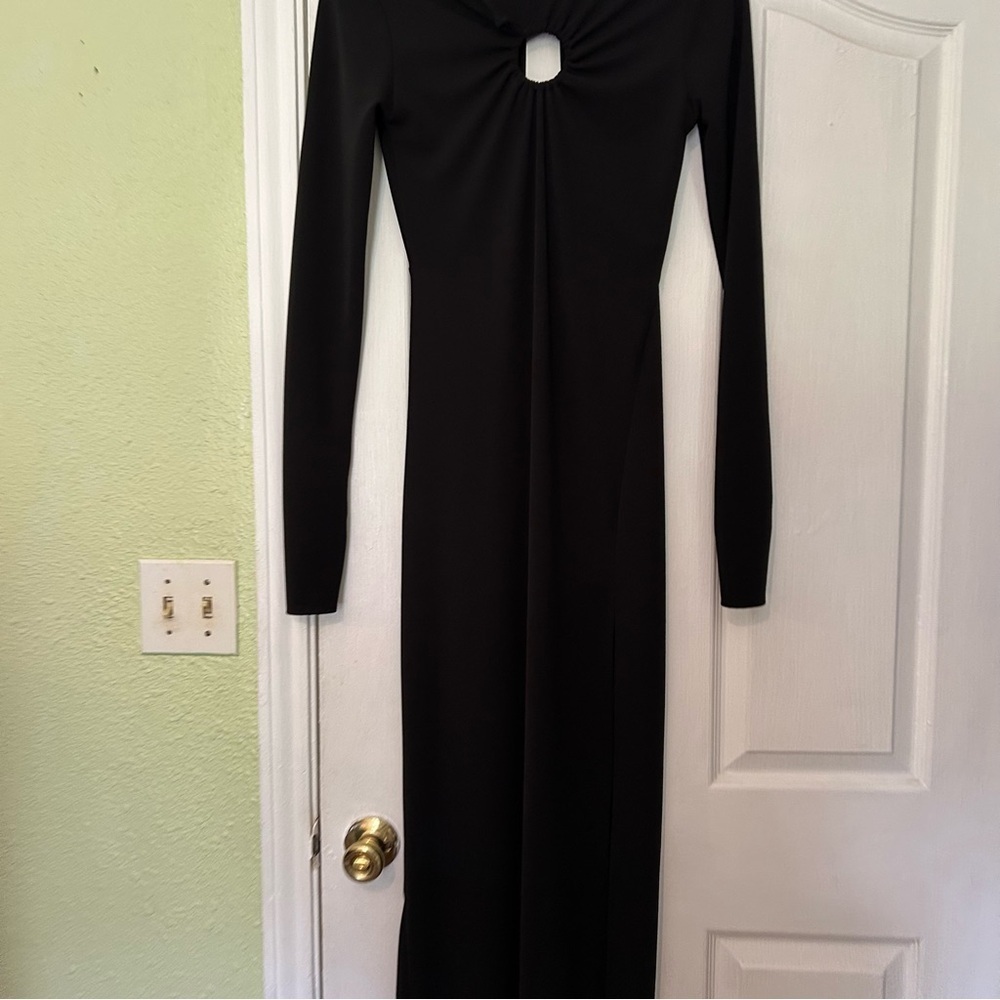 Zara ruched low back black dress ankle lwngthy - Picture 6 of 11